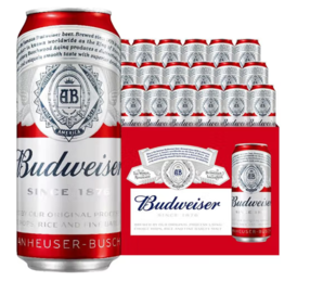 PLUS会员！Budweiser 百威 拉格啤酒经典醇正浓郁麦香450ml*18听啤酒整箱装