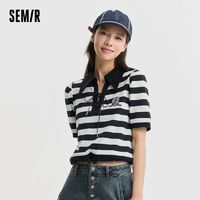 Semir 森马 女士绣花条纹POLO衫