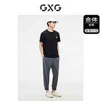 GXG 男装 龚俊心选 黑白圆领短袖T恤舒适时尚牙刷绣 夏季新款 黑色