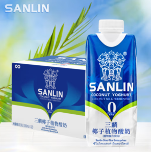 限店铺会员！SANLIN 三麟 椰子植物酸奶330ml*12瓶 泰国进口