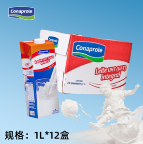 PLUS会员！Conaprole 卡贝乐 科拿 全脂纯牛奶 1L*12