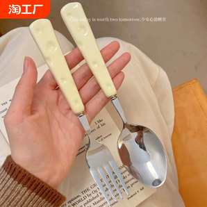 奶酪刀叉勺子餐具套装不锈钢可爱陶瓷柄高级感家用精致西餐两件套