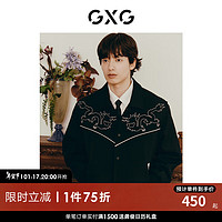 GXG 男装 新年系列龙纹烫钻复古夹克男宽松翻领夹克外套 24春 黑色 165/S